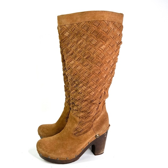 UGG Australia Arroyo Weave Suede Platform Boot, Dark Chestnut Size 9 - Picture 1 of 9